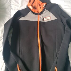 Women's Black and Orange Hooded Zip-up Harley Davidson Jacket